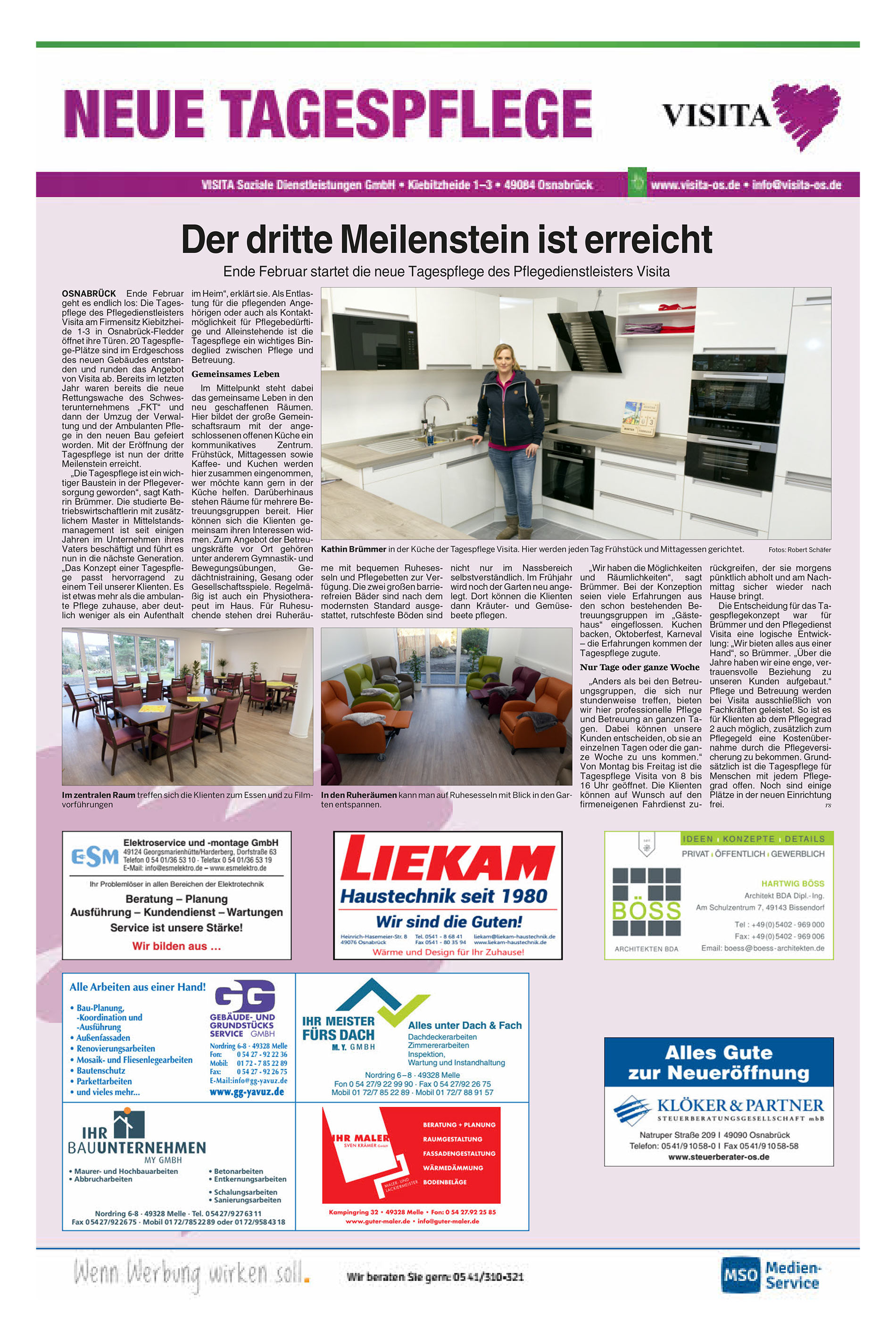 Ende Februar startet die neue Tagespflege des Pflegedienstleisters Visita Ende Februar startet die neue Tagespflege des Pflegedienstleisters Visita